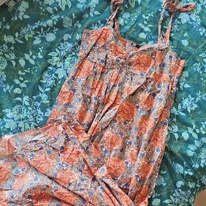 Zara Floral Orange and Blue Maxi Dress